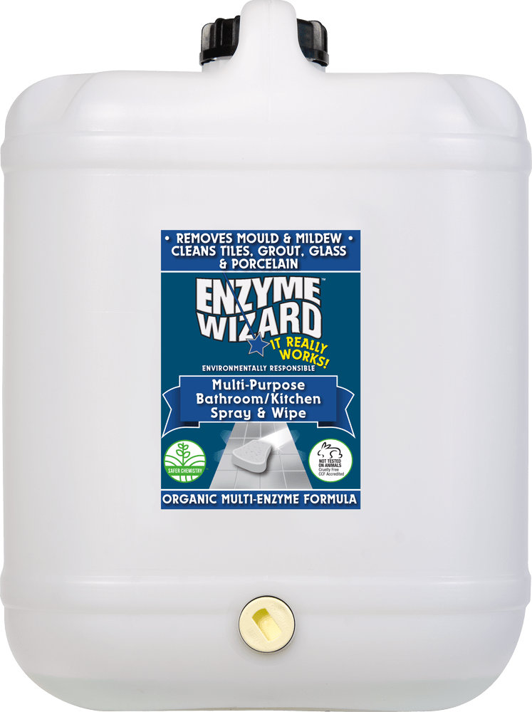Multi-Purpose Bathroom / Kitchen Spray and Wipe 20 Litre Bottle Enzyme Wizard